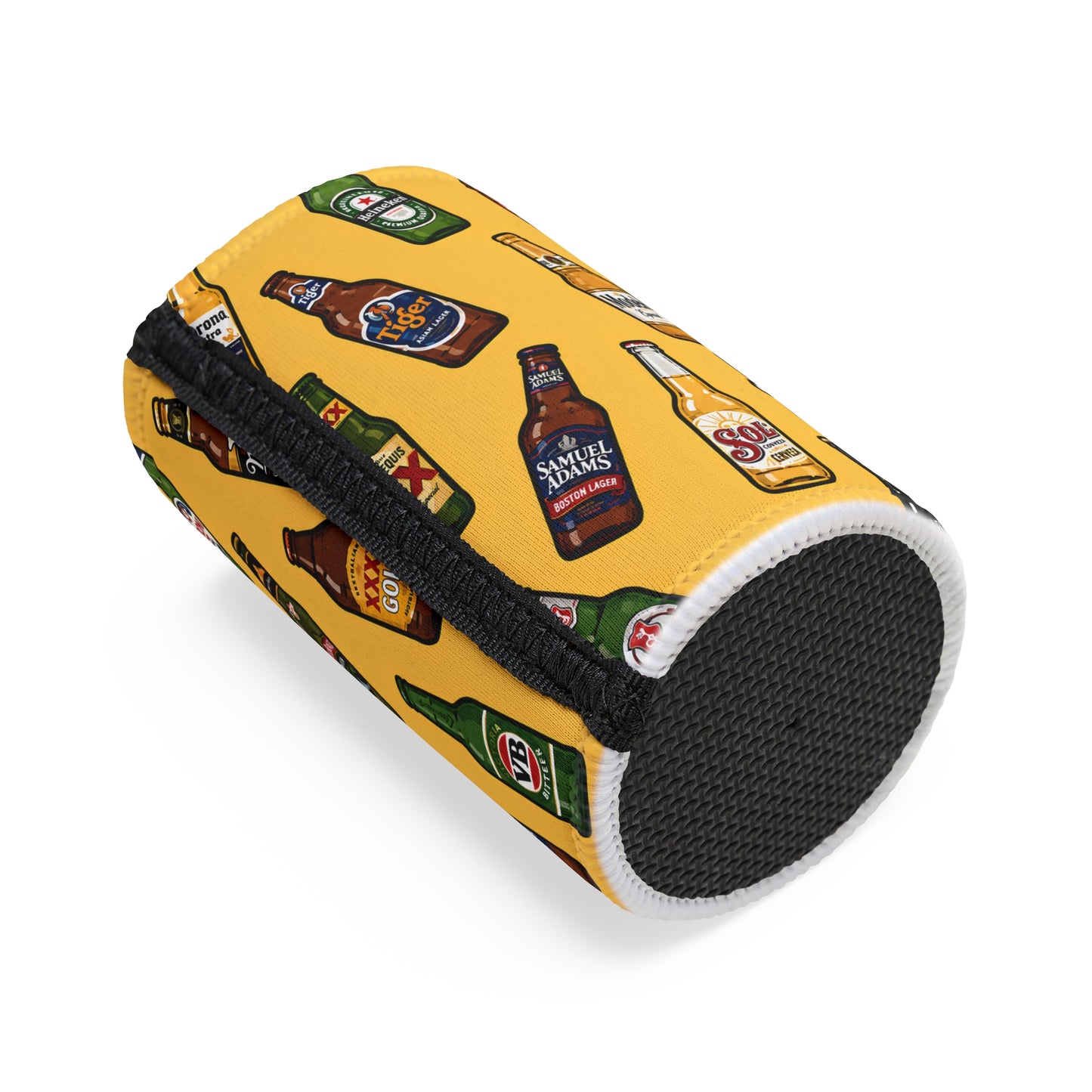 Stubby Cooler — "Jim's On The Beers" Beer Bottle Pattern Can Cooler