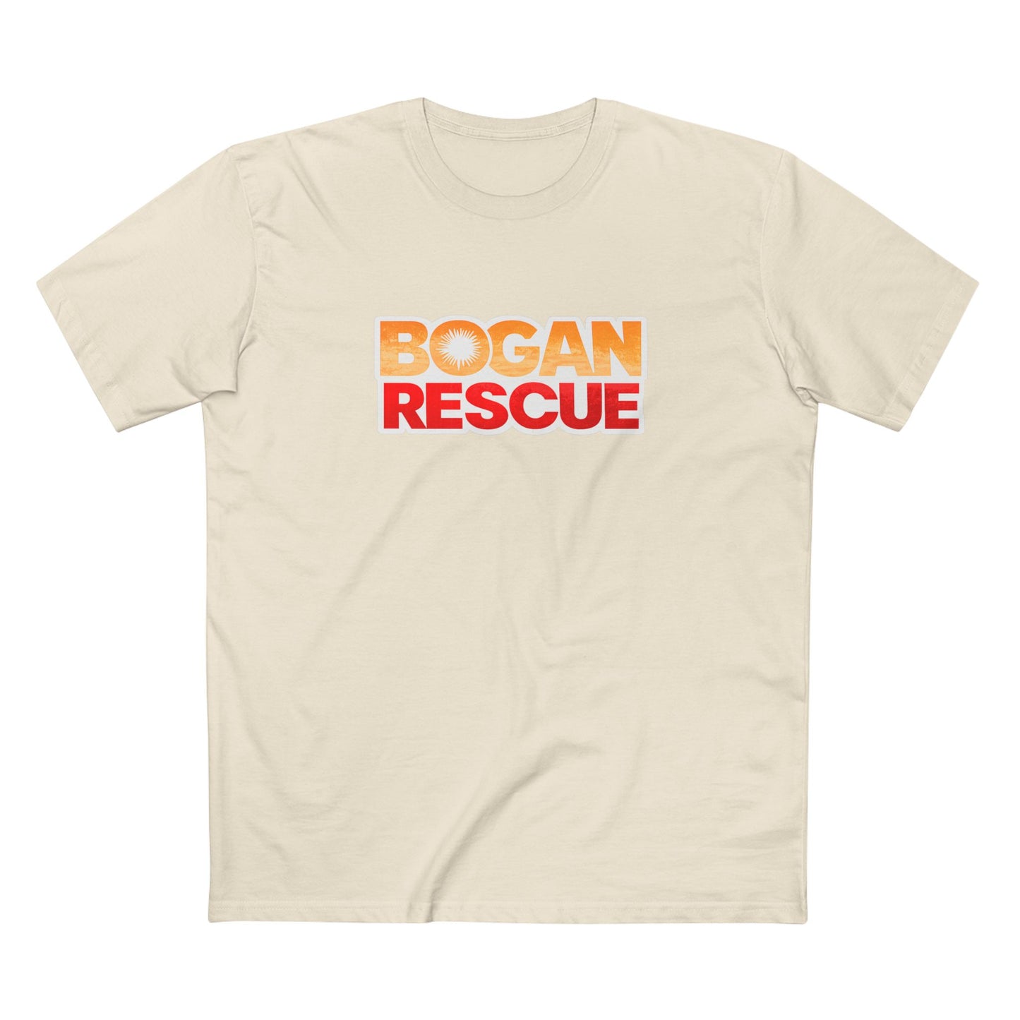 Bogan Rescue Graphic Tee — Bold Retro Text Shirt