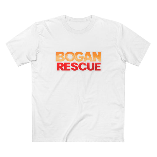 Bogan Rescue Graphic Tee — Bold Retro Text Shirt