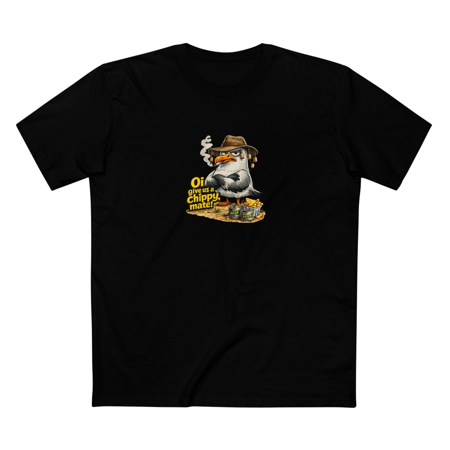 Seagull Stealing Chips T-Shirt — "Oi! Give Us a Chip!" Graphic Tee