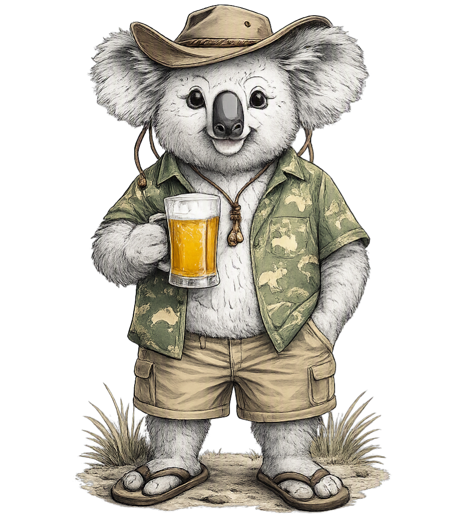 Koala with Beer T‑Shirt — Casual Aussie Wildlife Tee