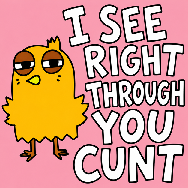Stubby Cooler — Funny Pink Chick “I See Right Through You Cunt” Can Cooler