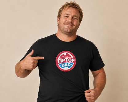 Tip Top Dad T-Shirt — Vintage Red & Blue Dad Logo Tee (Father’s Day Gift)