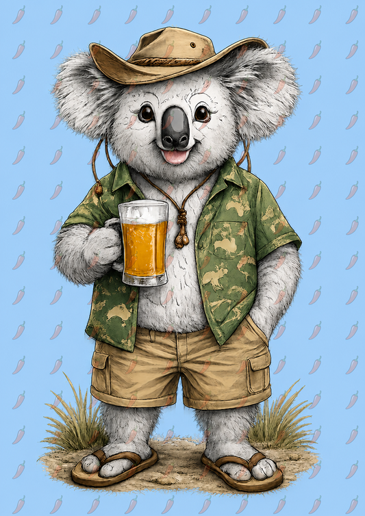 Koala with Beer T‑Shirt — Casual Aussie Wildlife Tee