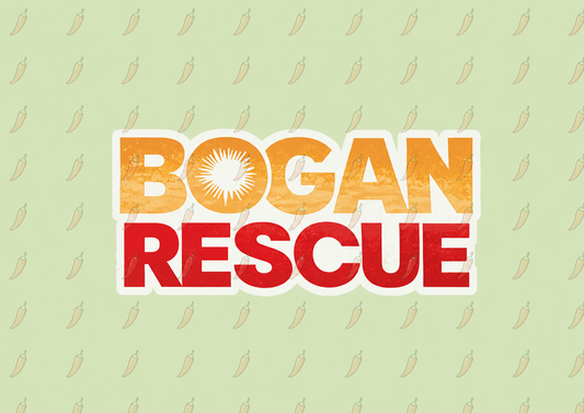 Bogan Rescue Graphic Tee — Bold Retro Text Shirt
