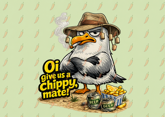 Seagull Stealing Chips T-Shirt — "Oi! Give Us a Chip!" Graphic Tee