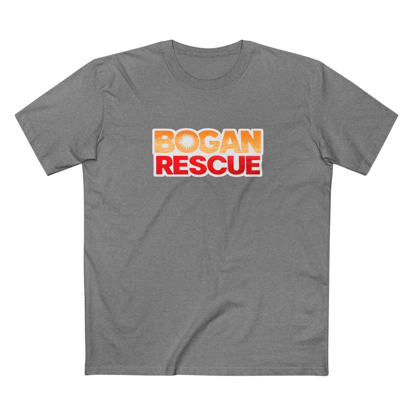 Bogan Rescue Graphic Tee — Bold Retro Text Shirt