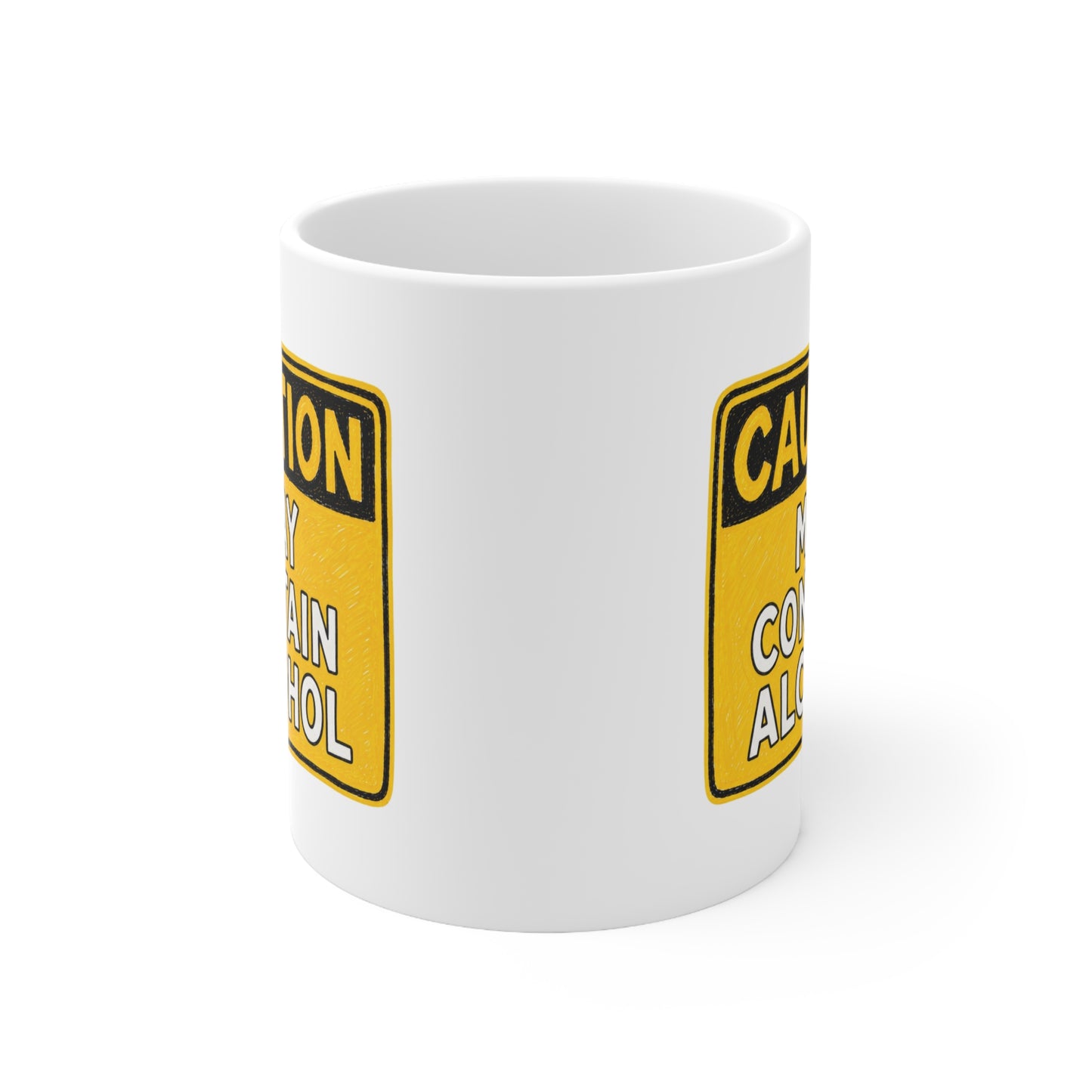 Ceramic Mug — "Caution May Contain Alcohol" Funny Coffee Cup