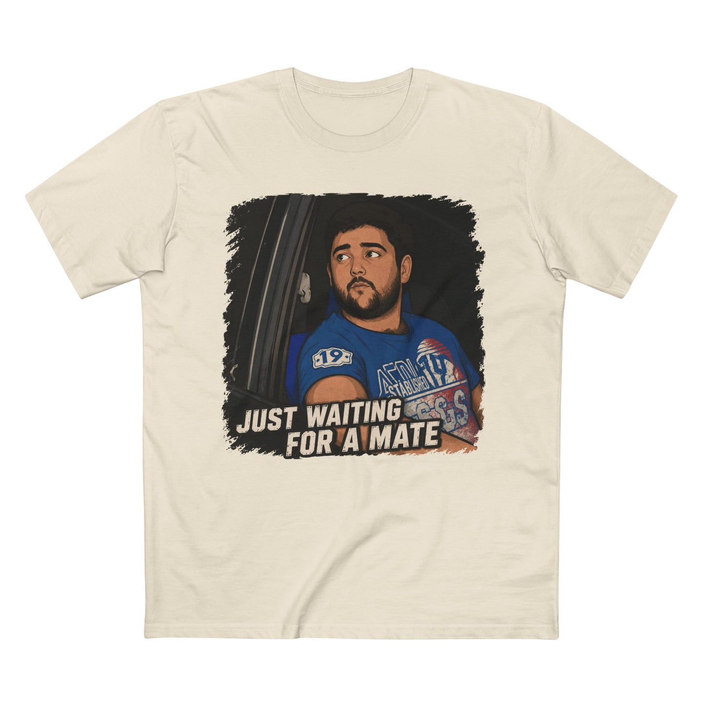 Just Waiting For A Mate T‑Shirt — Funny Aussie Slang Tee