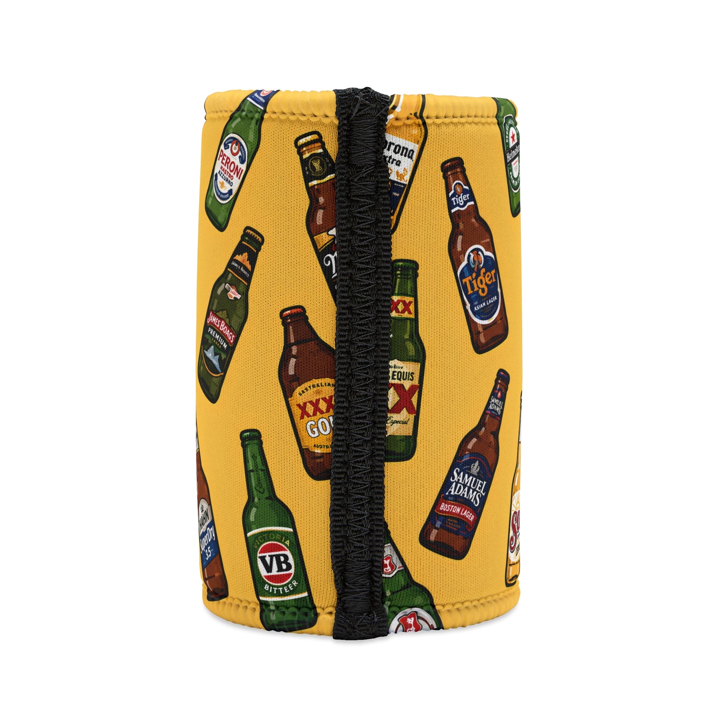 Stubby Cooler — "Jim's On The Beers" Beer Bottle Pattern Can Cooler