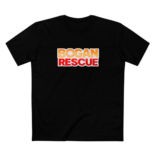 Bogan Rescue Graphic Tee — Bold Retro Text Shirt